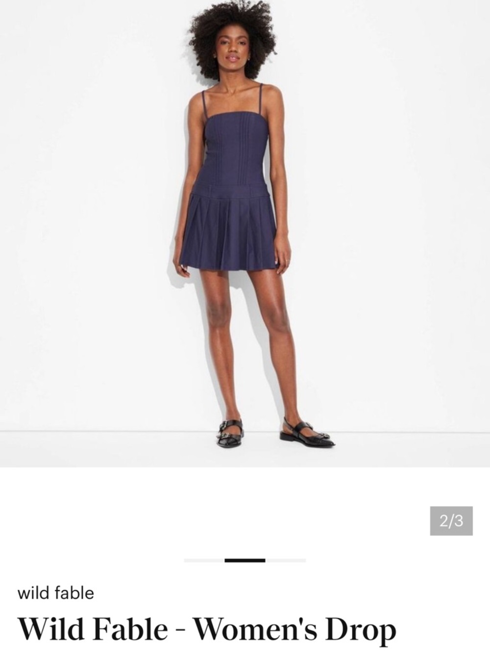 NWT Wild Fable Navy Pleated Drop-Waist Mini Dress SIZE SMALL